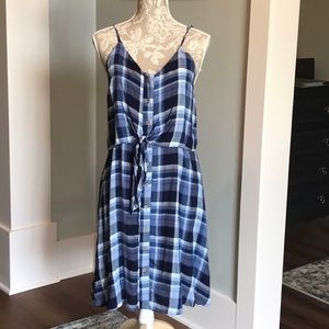 Blue Plaid Sleeveless Dress
